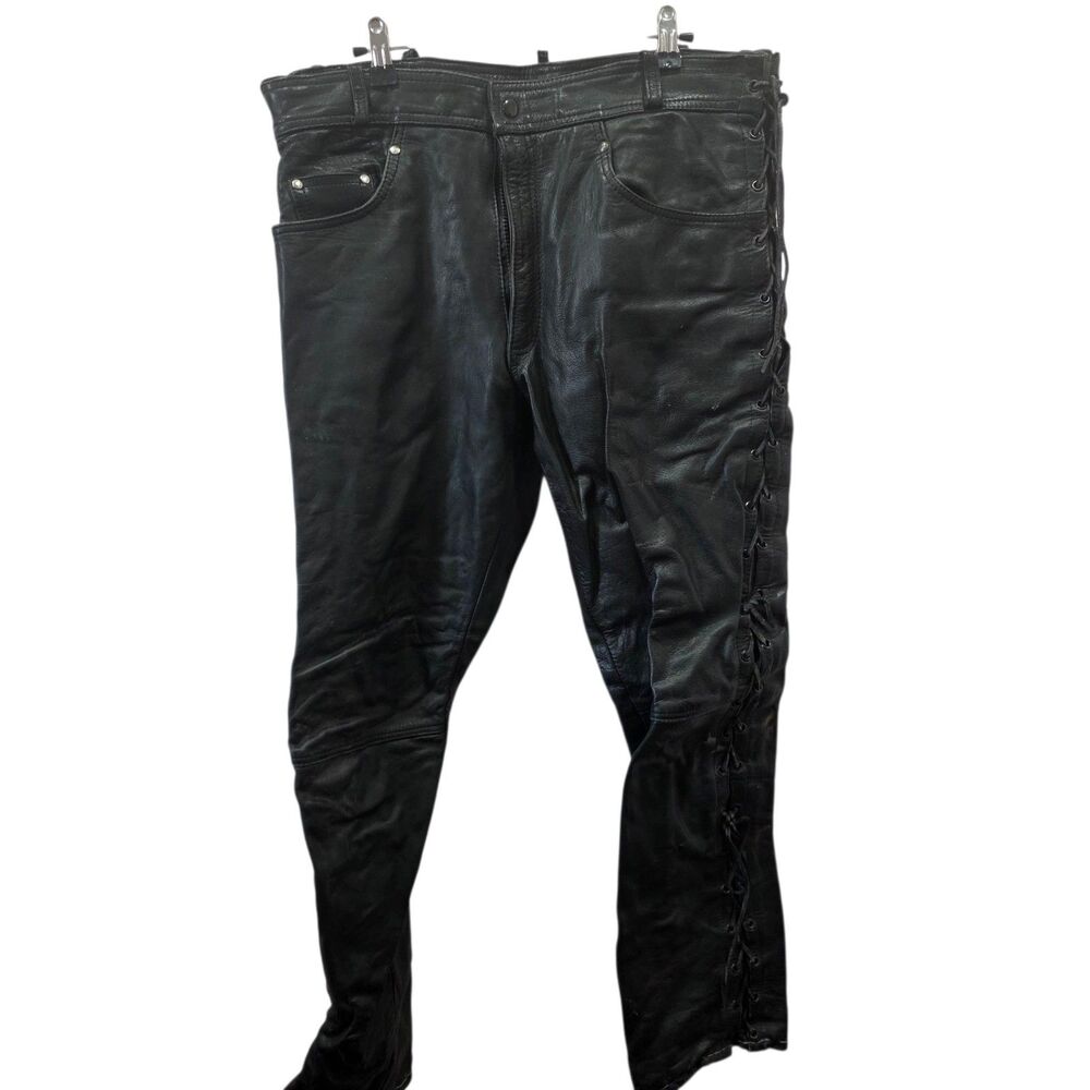 Vintage Leather‎ Lace Up Motorcycle Biker Pants Mens 34 Black Riding USA
